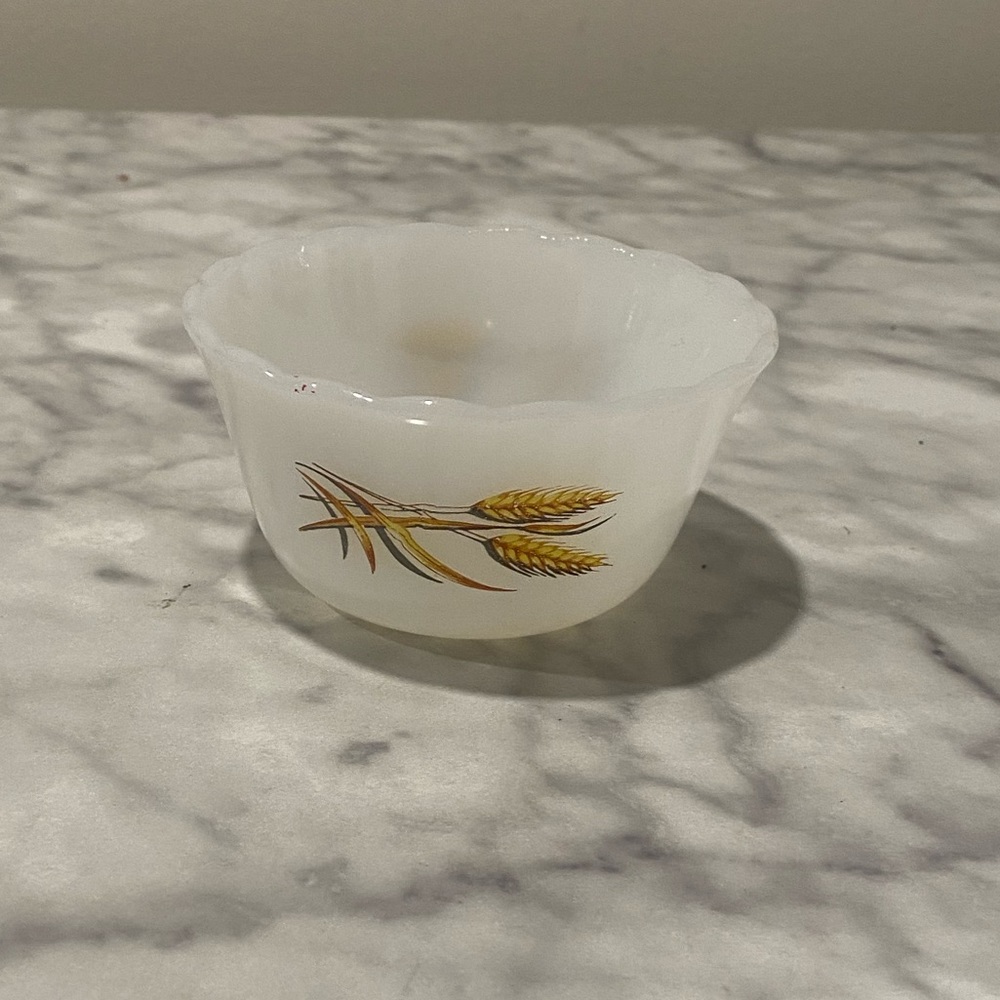 Fire king milk glass golden wheat custard cup